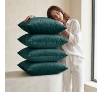 (Pack of 2, Plain Velvet Filled Cushion Green) Velvet Cushions Filled 2 & 4-Pack Quilted Cushion Pads