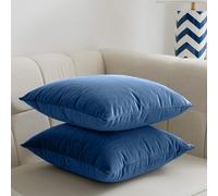 (Pack of 2, Plain Velvet Filled Cushion Navy) Velvet Cushions Filled 2 & 4-Pack Quilted Cushion Pads