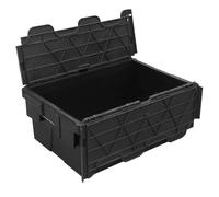Pack of 2 - Plastic 45 Litre Heavy Duty Storage Boxes (60 x 40 x 25.5cm) Plastor Black Crates with Attached Hinged Lids