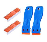 Pack of 2 Plastic Scrapers with 200 Plastic Blades, Plastic Scraper for Vinyl Sticker Remove Glass and Window, Adhesive Residue Remover, Adhesive Remover (Blue)