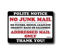Pack of 2 Polite Notice Stickers, No Junk Mail Flyers Leaflets Menus, White Self-adhesive Vinyl, 10x7cm, Door Sticker Sign label decal