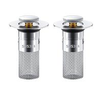 Pack of 2 Pop Up Drain Strainer Drain Plug, Bathroom Sink Plug, Metal Drain Plug, Universal, with Filter Strainer, Drain Plug for Bathroom, Sink and Kitchen (for 28-33 mm)