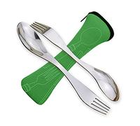 Pack of 2 Portable Stainless Steel Sporks Camping Cutlery Spoon Fork (Green)
