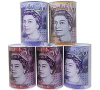 Pack Of 2 Pound Note Money Tin Box - Uk Pound Note Design | Piggy Bank Cash Coin Saving Box | Ideal For Birthday, Holiday, Christmas Fund | £5 £10 £20 £50