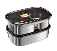 Pack of 2 Premium Stainless Steel Lunch Box, 1.2 L + 1.7 L 316 Stainless Steel Lunch Box with Compartments, Leak-Proof, Portable Bento Box for Adults and Teenagers, Dishwasher Safe, Lunch Box for