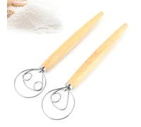 Pack of 2 Professional Dough Whisks, Danish Whisk, Bread Dough Whisk, Egg Beater, Wooden Handle Mixer, Baking Tool with Wooden Handle, for Baking Bread, Pastry, Dessert, Pizza Dough