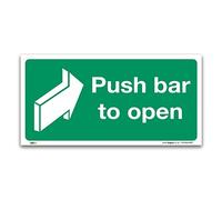 Pack of 2 Push bar to open Fire exit Sign, 1mm Rigid Plastic 100x50mm, British Standard Fire Safety Door Signs