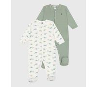 Pack of 2 Pyjamas in Dinosaur and Striped Print White + Khaki