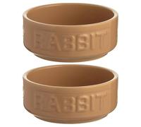 [Pack Of 2] Rabbit Pet Bowl, Stoneware, 13cm Diameter, 400ml Capacity, Embossed Lettering, Heavy Duty, Dishwasher and Microwave Safe
