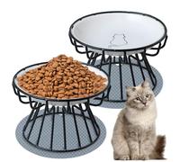 Pack of 2 Raised Cat Feeding Bowls - 6 Inch Cat Bowl with Raised Stand Metal Holder Base Pets Bowl Cats with 2 x Bowl Mat Cat Bowl for Cats and Puppies (Kittens)