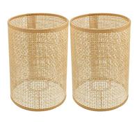 Pack of 2 Rattan Drum Lampshade Replacement E27/E14 Chandelier Lampshade Natural Woven Cylinder Light Cover Table Lamp Cover for Chandelier Standing Table Lamps