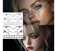 Pack of 2 Rave Stickers, Eyeliner Gems, Rhinestones, Festival, Eyeliner, Face, Bindi Decorations, Glitter, Crystal Stickers for Men, Women, Children, Halloween, Prank, Make Up Costume