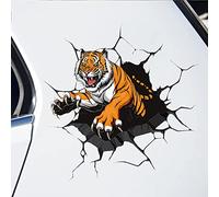 Pack of 2 Realistic Tiger Car Stickers, 3D Funny Crack Tiger Sticker, Car Bonnet Sticker, Body Front Bumper, Scratch Protection Sticker, Fridge Door Sticker, Trim Sticker, 20 cm x 19 cm