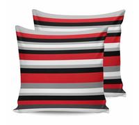 Pack of 2 Red Black Grey Stripes Outdoor Pillow Waterproof Covers 18x18 inch, Geometric Mexican Style Polyester Throw Pillow Covers Garden Cushion Decorative Case for Patio Couch Decoration