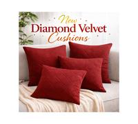 (Pack of 2 Red) Diamond Embossed Velvet Filled Cushions-18x18in Soft Sofa Cushions-Premium and Luxury Quality