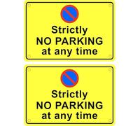 Pack of 2 Reflective Rigid Plastic Signs 300mm x 200mm x 3mm, Rounded Corners & Pre-Drilled Eyelets, Strictly No Parking At Any Time Notice for Outdoor Use