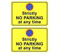Pack of 2 reflective rigid plastic signs 300mm x 200mm x 3mm with rounded corners and eyelets - Strictly no parking at any time