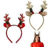 Pack of 2 Reindeer Headband Christmas, Reindeer Antlers Christmas Headband with Bells Christmas Hair Hoop Adult Christmas Headpiece for Women Girls Headband Christmas Party