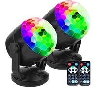 [Pack of 2] Remote Control Battery Powered Portable Sound Activated Party Lights for Outdoor and Indoor, USB Plug in, Dj Lighting, RBG Disco Ball, Strobe Lamp Stage Par Light for Room Dance Parties