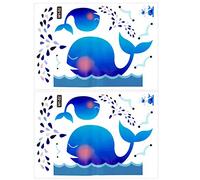 Pack of 2 Removable Blue Whale Wall Stickers for Living Room Bedroom TV