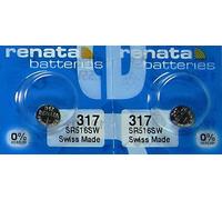 Pack of 2 Renata 317 Silver Oxide 0% Mercury SR516SW Electronic Batteries