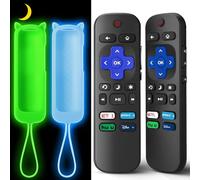 (Pack of 2) Replacement Remote for Roku TV with Soft Protective Silicone Cover(Glow in The Dark), Universal Remote for TCL/Hisense/Sharp/Onn/Element/Philips Roku Smart TV (Glow Green+Glow Blue)
