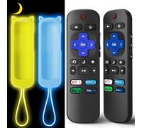 (Pack of 2) Replacement Remote for Roku TV with Soft Protective Silicone Cover(Glow in The Dark), Universal Remote for TCL/Hisense/Sharp/Onn/Element/Philips Roku Smart TV Blue Yellow