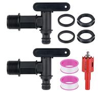 Pack of 2 Replacement Tap Tops, Drain Tap for Water Butt, Plastic Tap for Water Butt, Rain Bucket Outlet Tap, Rain Barrel Adapter with Seal and Hole Opener for Home Garden Water Tank Connections