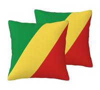 Pack Of 2 Republic of the Congo Flag Imitation Linen Fabric Cushion Covers Republic of the Congo Linen Soft Cushions Decorative Double-Sided Print Throw Pillow Covers For Bedroom Sofa Pillow Shell