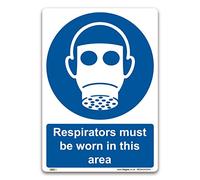 Pack of 2 Respirators Must Be Worn Signs - A5 210 x 148mm Self Adhesive Vinyl Sticker - PPE Mandatory Breathing Protection Safety Notice Workplace