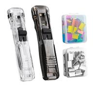 Pack of 2 Reusable Creative Stapler, Push Clamp Stapler Holder, Binder Clip Stapler with 100 Stainless Steel Clips, Portable Clips Dispenser for Office, School, Home & Travel (B)