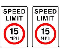 Pack of 2 rigid plastic signs 300mm x 200mm x 3mm with rounded corners - Speed limit 15MPH