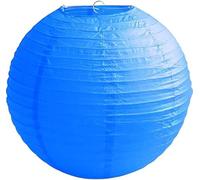 Pack of 2 Round Ceiling Blue Paper Lampshade Light Shade Bamboo, 20cm Ribbed Style Lampshade, Traditional Lampshades,Hanging Paper Lanterns for Weddings, Birthdays, Parties and Events