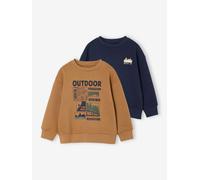 Pack of 2 Round-Neck Printed Sweatshirts for Boys pecan nut
