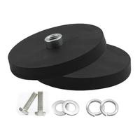 Pack of 2 rubberized neodymium magnets, diameter 88 mm, flat gripper magnet, rubber round magnets with M8 convex screw hole, 55 kg load capacity, disc pot magnet for screws, eyelets or hooks