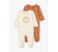 Pack of 2 Safari baby sleepsuits camel
