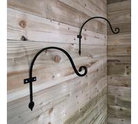 Pack Of 2 Samuel Alexander Heavy Duty Handcrafted Metal 38Cm Black Wall Bracket Hook For Garden Hanging Basket Bird Feeder