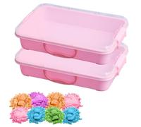 Pack of 2 Sandpit Sensory Bin with Lid and Handle for Sand - Portable Sensory Sandbox Container for Children, Plastic Tray for Sand, Sand Table Activity Tray for Toddlers (Pink)