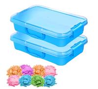 Pack of 2 Sandpit Sensory Bin with Lid and Handle for Sand - Portable Sensory Sandbox Container for Children, Plastic Tray for Sand, Sand Table Activity Tray for Toddlers (Blue)