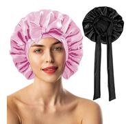 Pack of 2 Satin Hair Bonnets for Women - Double-Sided silk Bonnet for Sleeping, Hair Protection for The Night, Hair Bonnet for Bath, Tie Band for Women Long Curly Braid Hair