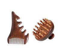 Pack of 2 Scalp Massage Brushes, Handmade from Sandalwood, 5 Beads Acupressure Against Hair Loss, Includes Wooden Case, Manual Relaxation Aid (D, Piece, 2)