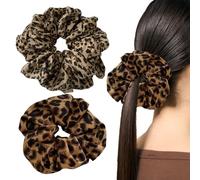 Pack of 2 Scrunchies Women's Hair Bobbles with Leo Scrunchie Hair Bobbles Hair Leopard Print Invisibobble Hair Band Large Thick Gold Vintage Brown Leopard Elastic Hair Bands for Afro Ponytail