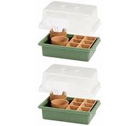 Pack of 2 Seed Starting Kit - 17 Piece Propagator Set with Tray, Biodegradable Pots, Seed Tray Insert, Widger, Dibber, Plant Labels & Humidity Dome - Indoor Garden & Vegetable Seed Germination Set