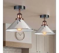 Pack Of 2 Semi Flush Ceiling Light Electroplated Chrome Finish With Metal E27 Base Holder And Cone Lampshade