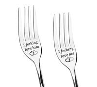 Pack of 2 Set Engraved Fork,Personalized Stainless Steel“I Forking Love Him/Her” Funny Unique Christmas Valentine's Day Anniversary Wedding Gifts for Her and Him.