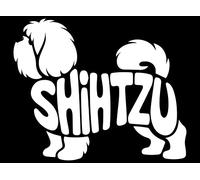 Pack of 2 Shih Tzu Words Silhouette Fun Waterproof Sticker - Decals for Car Bumpers, Laptops, Mirrors, Windows - Gift for Dog Lovers (White, 17cm x 14cm (6.7" x 5.5"))