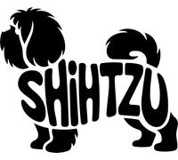 Pack of 2 Shih Tzu Words Silhouette Fun Waterproof Sticker - Decals for Car Bumpers, Laptops, Mirrors, Windows - Gift for Dog Lovers (Black, 17cm x 14cm (6.7" x 5.5"))