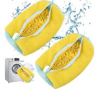 Pack of 2 Shoe Wash Bags, Washing Machine, Shoe Bag, Laundry Bag, Shoes, Trainers, Multi Protection Laundry Net, Self-Cleaning Shoes, Thick Laundry Bag, Increased Friction (2 Pieces, Yellow)