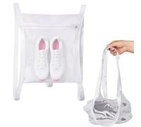 Pack of 2 Shoe Wash Bags Washing Machine with Velcro Straps Self-Adhesive Mesh Shoes Wash Bag Reusable Laundry Net Laundry Bag Shoe Bag for Trainers and Mesh Shoes (White-V)