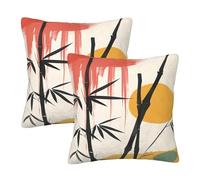 Pack of 2 Short Plush Throw Pillow Covers 16 X 16 Inch, Bamboo Silhouettes Pillow Covers Comfortable Pillowcase, Couch Pillow Covers Cushion Cover for Chair Sofa Bedroom Living Room Home Decor